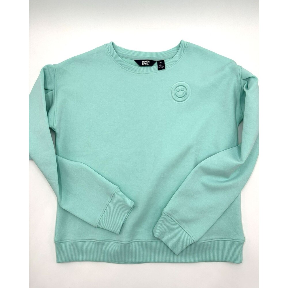 Lands' End Girls Knit Crewneck Sweatshirt Embossed Smiley Face Size XL (14-16)